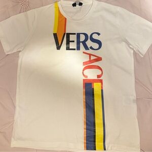 COPY - Versace White Tee with Bold Multicolor Stripes